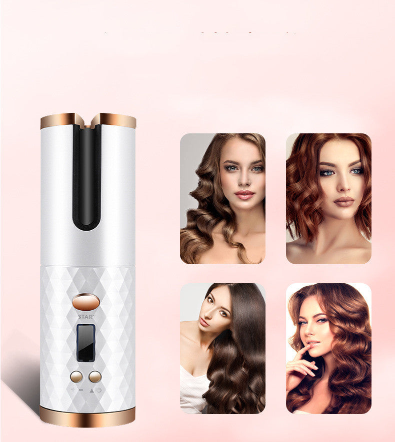 Rechargeable Automatic Hair Curler – Cordless Ceramic Curling Iron with LCD Display
