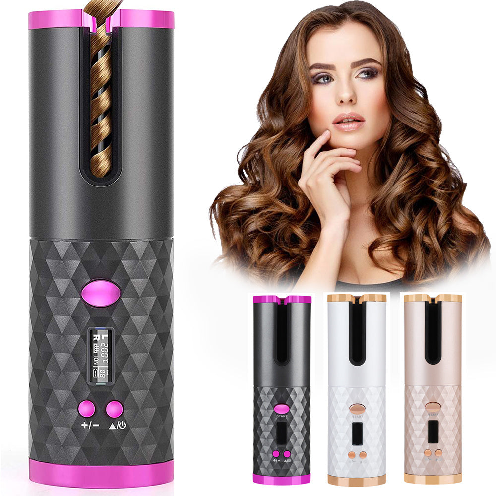 Rechargeable Automatic Hair Curler – Cordless Ceramic Curling Iron with LCD Display