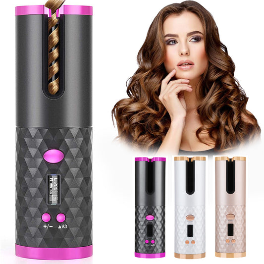 Rechargeable Automatic Hair Curler – Cordless Ceramic Curling Iron with LCD Display